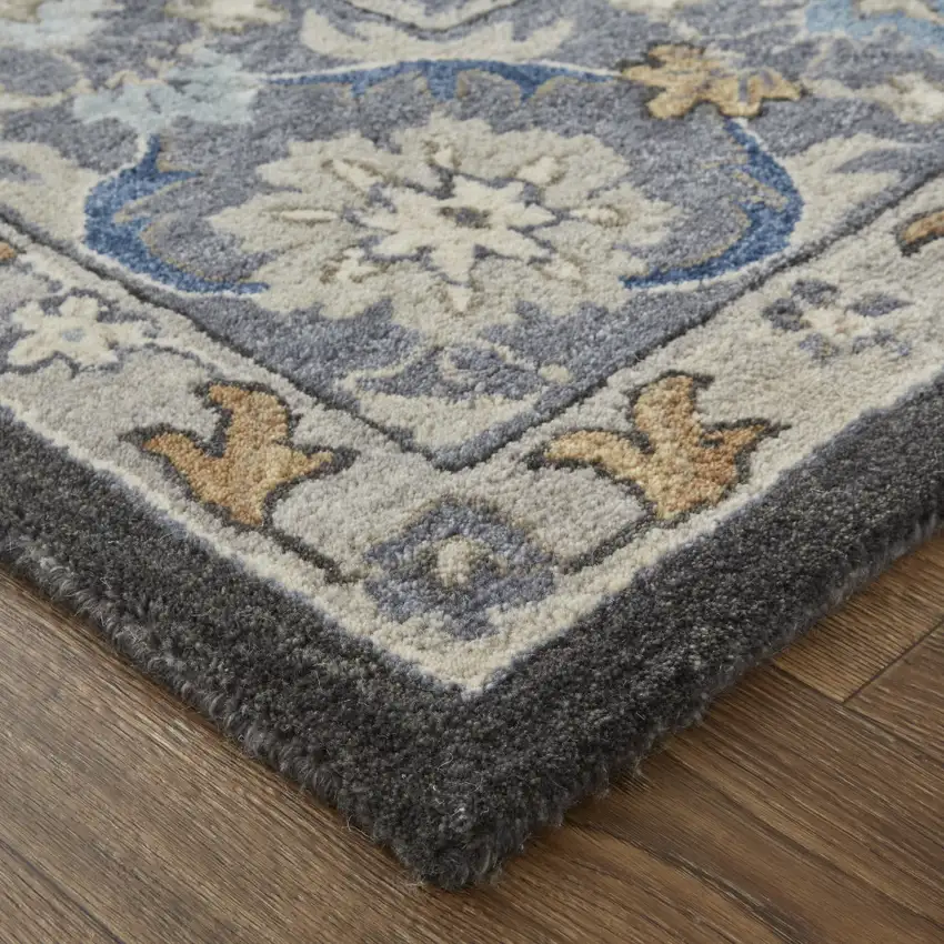 Taupe Blue And Ivory Wool Floral Tufted Handmade Stain Resistant Area Rug Photo 3