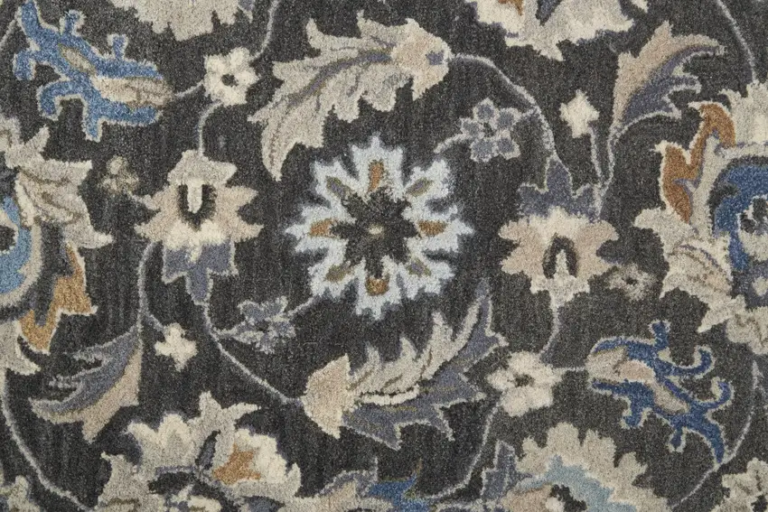 Taupe Blue And Ivory Wool Floral Tufted Handmade Stain Resistant Area Rug Photo 9