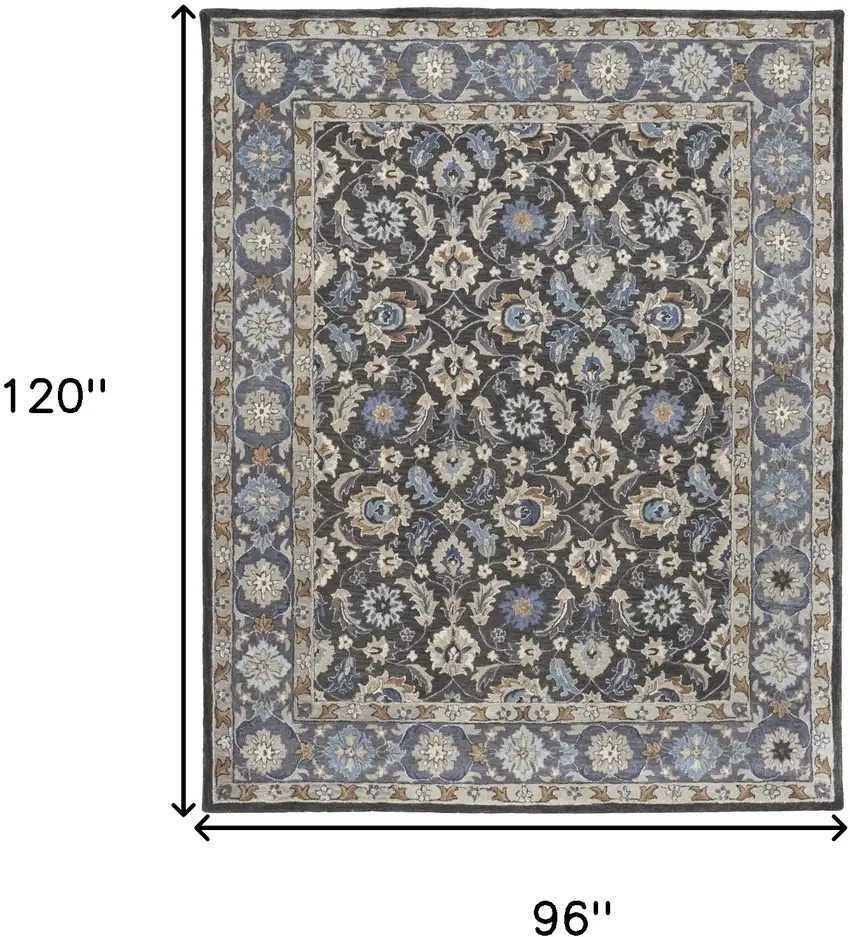 Taupe Blue And Ivory Wool Floral Tufted Handmade Stain Resistant Area Rug Photo 10