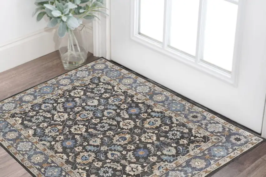 Taupe and Ivory Wool Floral Hand Tufted Area Rug Photo 1