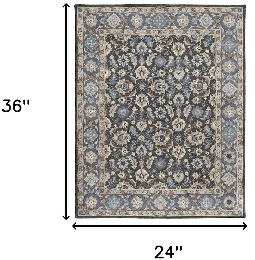 Taupe and Ivory Wool Floral Hand Tufted Area Rug Photo 3