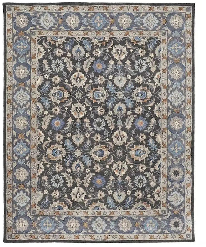 Taupe and Ivory Wool Floral Hand Tufted Area Rug Photo 2