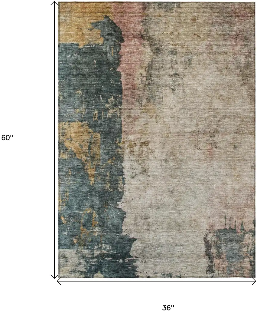 Taupe Blue And Lavender Abstract Washable Indoor Outdoor Area Rug Photo 3