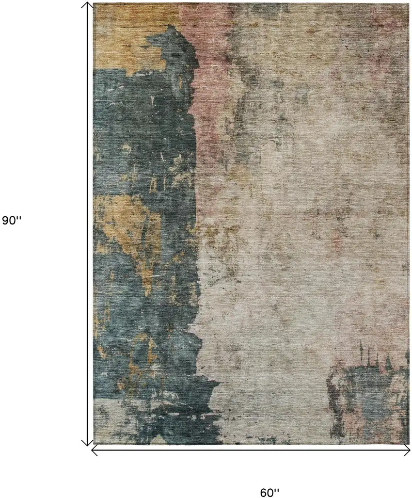 Taupe Blue And Lavender Abstract Washable Indoor Outdoor Area Rug Photo 3