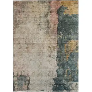 Photo of Taupe Blue And Lavender Abstract Washable Indoor Outdoor Area Rug