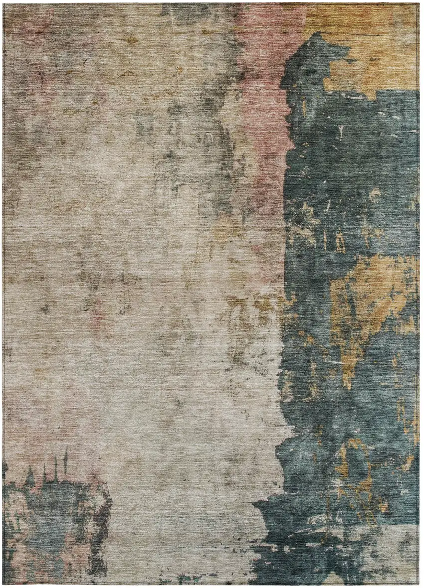 Taupe Blue And Lavender Abstract Washable Indoor Outdoor Area Rug Photo 6