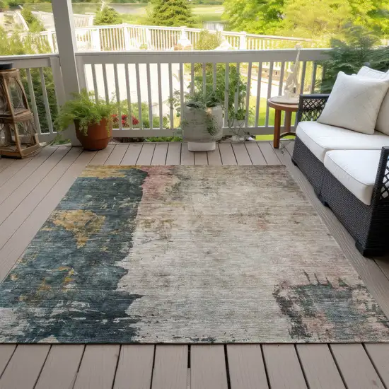 Taupe Blue And Lavender Abstract Washable Indoor Outdoor Area Rug Photo 9