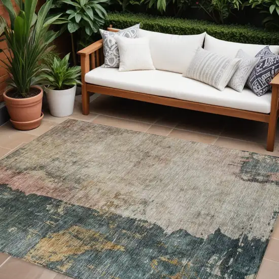 Taupe Blue And Lavender Abstract Washable Indoor Outdoor Area Rug Photo 1