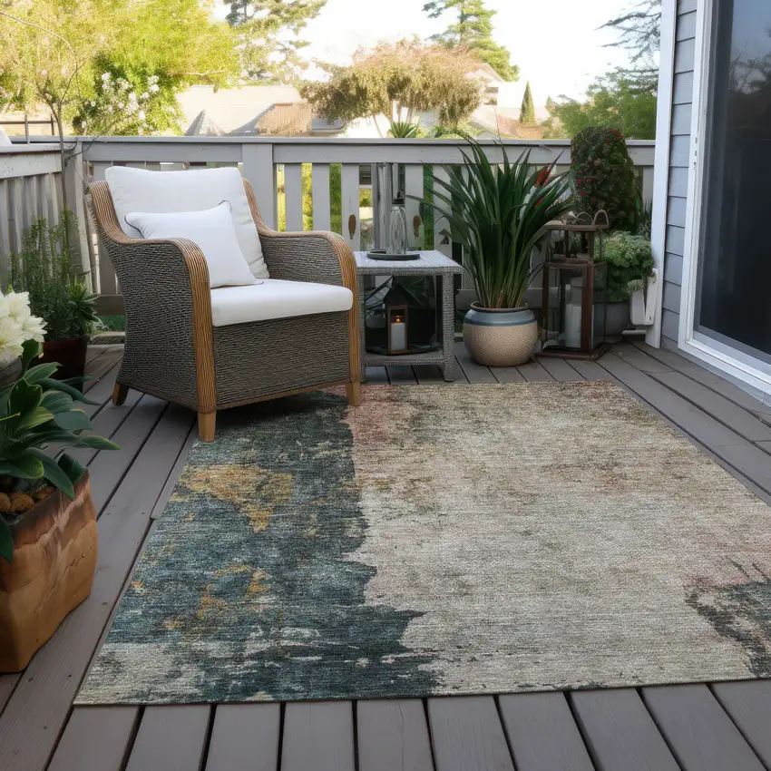 Taupe Blue And Lavender Abstract Washable Indoor Outdoor Area Rug Photo 8