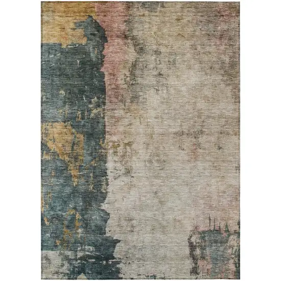 Taupe Blue And Lavender Abstract Washable Indoor Outdoor Area Rug Photo 2