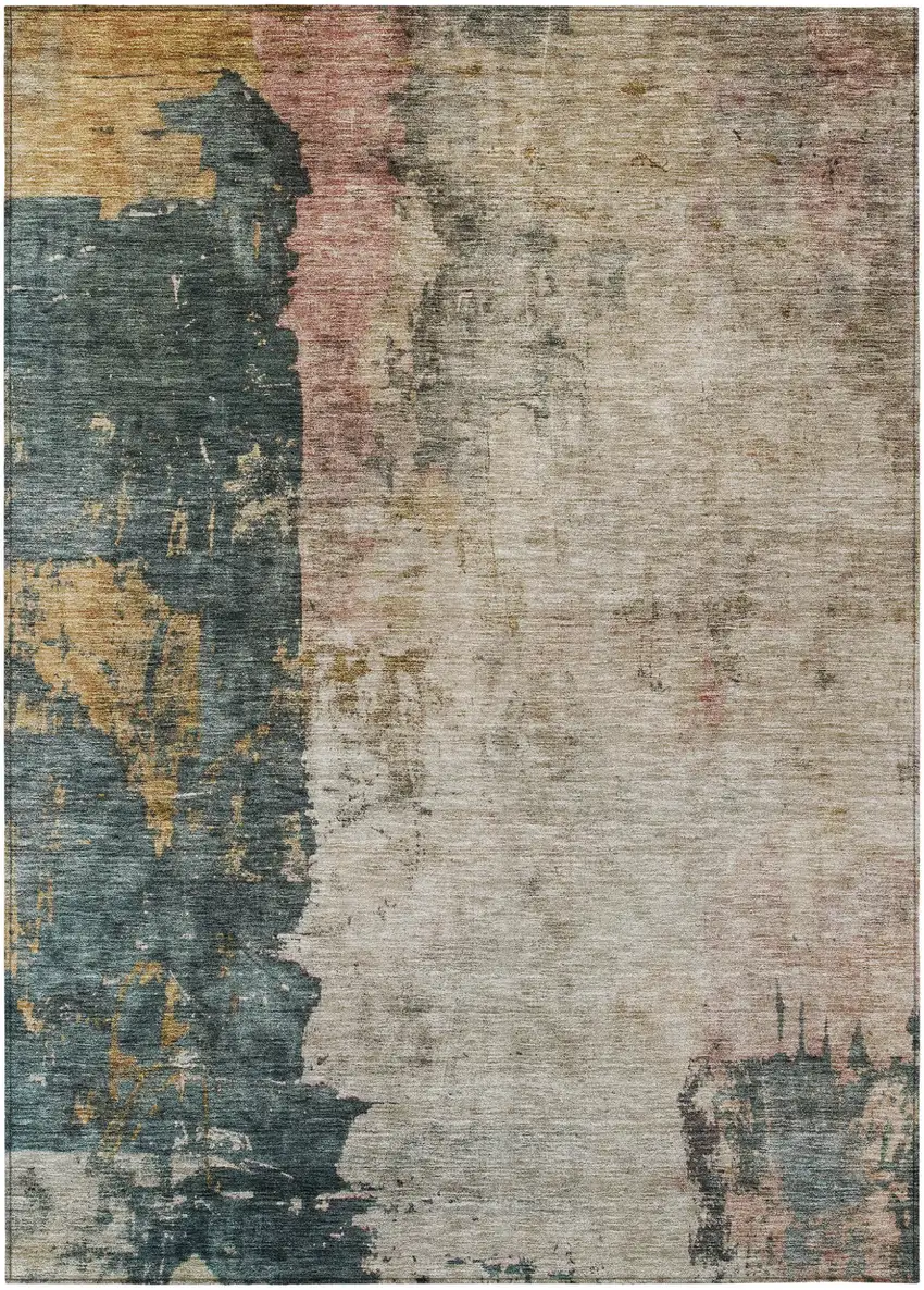 Taupe Blue And Lavender Abstract Washable Indoor Outdoor Area Rug Photo 2