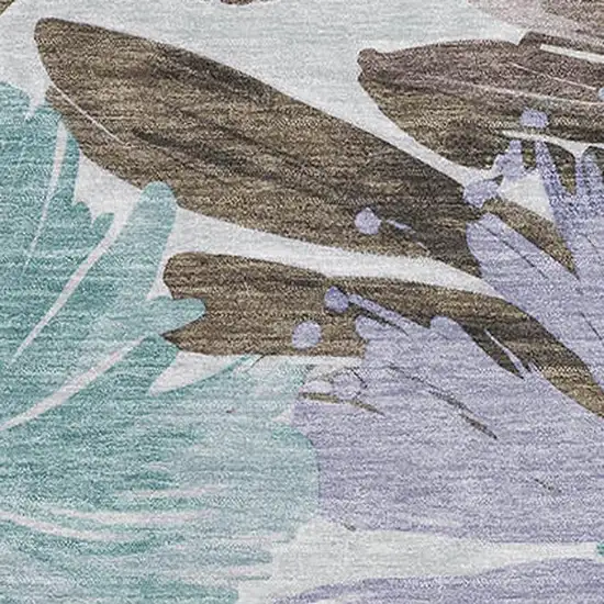 Taupe Blue And Lavender Floral Washable Area Rug With UV Protection Photo 2