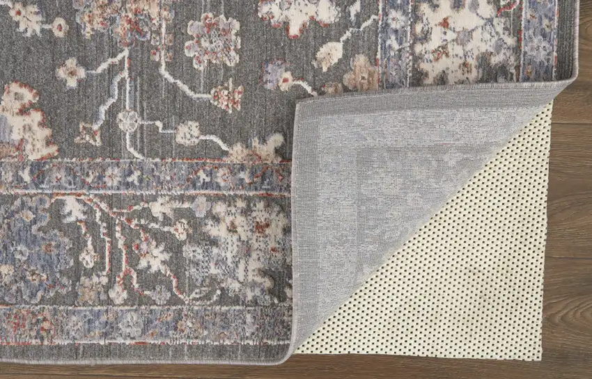 Taupe Blue And Orange Floral Power Loom Area Rug Photo 3