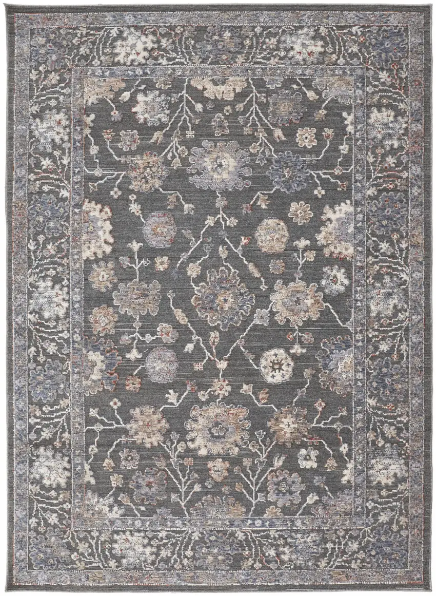 Taupe Blue And Orange Floral Power Loom Area Rug Photo 1
