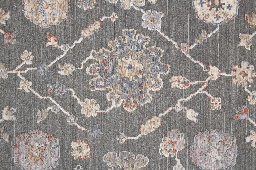 Taupe Blue And Orange Floral Power Loom Area Rug Photo 9