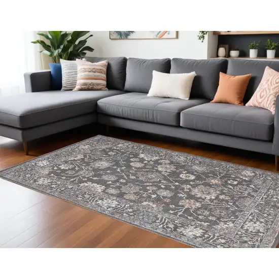 Blue and Orange Floral Power Loom Area Rug Photo 1