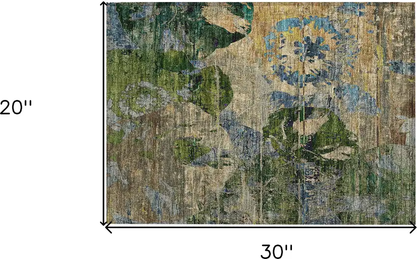 Taupe Blue and Green Floral Washable Non Skid Indoor Outdoor Area Rug Photo 3