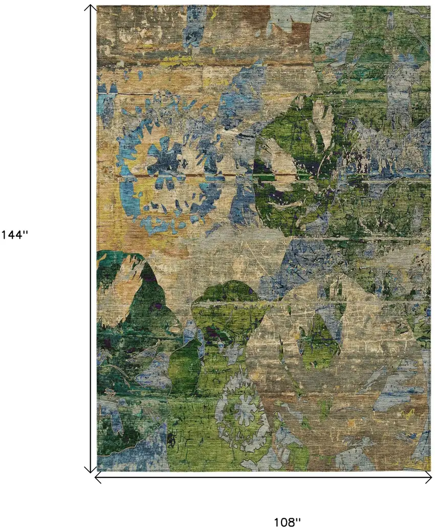 Taupe Blue and Green Floral Washable Non Skid Indoor Outdoor Area Rug Photo 3