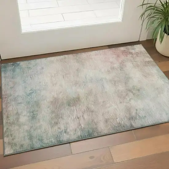 Taupe Blush And Teal Abstract Washable Area Rug With UV Protection Photo 2