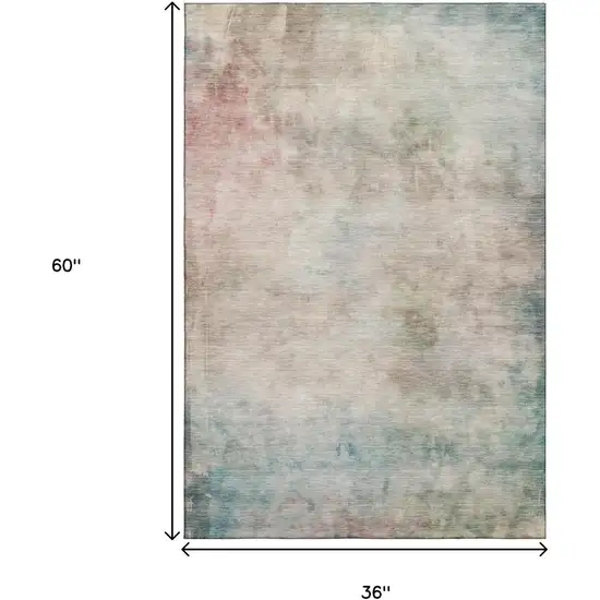 Taupe Blush And Teal Abstract Washable Area Rug With UV Protection Photo 3