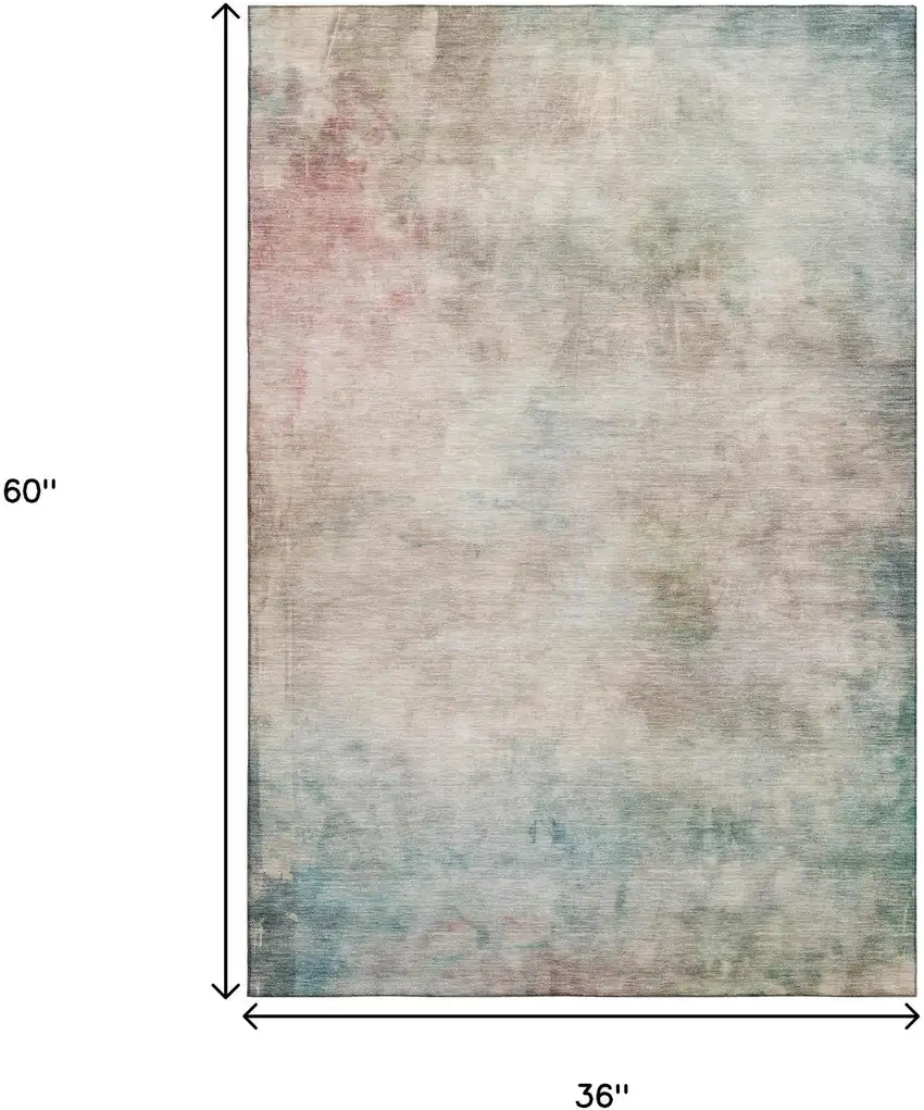 Taupe Blush And Teal Abstract Washable Area Rug With UV Protection Photo 3