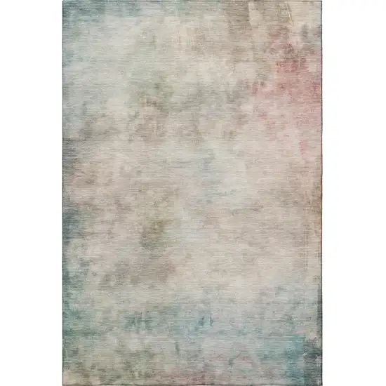 Taupe Blush And Teal Abstract Washable Area Rug With UV Protection Photo 3