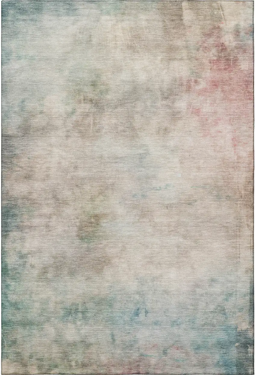 Taupe Blush And Teal Abstract Washable Area Rug With UV Protection Photo 3