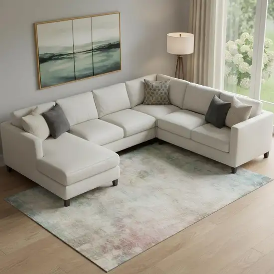 Taupe Blush And Teal Abstract Washable Area Rug With UV Protection Photo 2