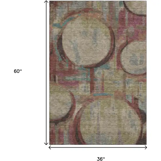 Taupe Blush And Teal Geometric Washable Area Rug With UV Protection Photo 3