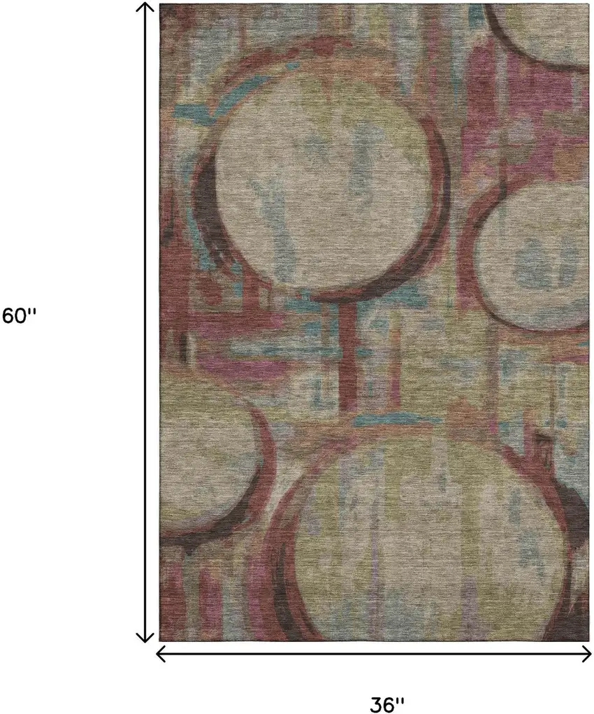 Taupe Blush And Teal Geometric Washable Area Rug With UV Protection Photo 3