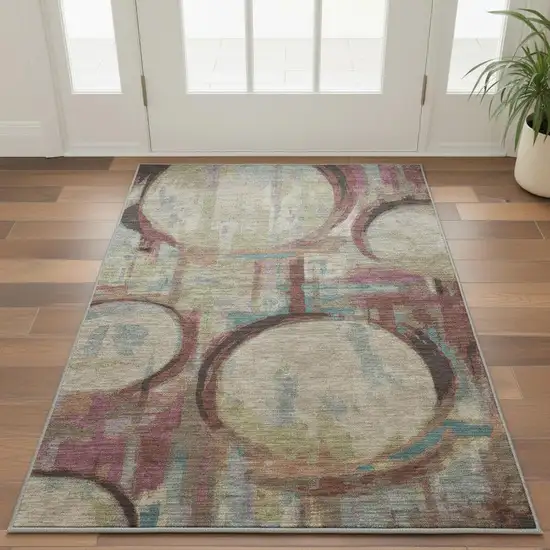 Taupe Blush And Teal Geometric Washable Area Rug With UV Protection Photo 2