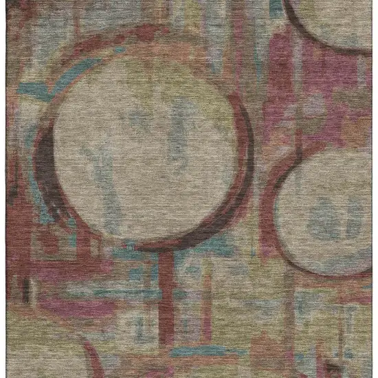 Taupe Blush And Teal Geometric Washable Area Rug With UV Protection Photo 4