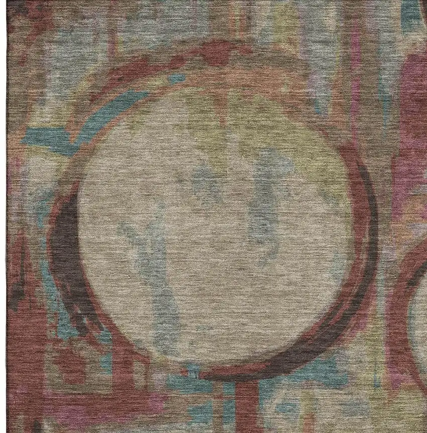 Taupe Blush And Teal Geometric Washable Area Rug With UV Protection Photo 3