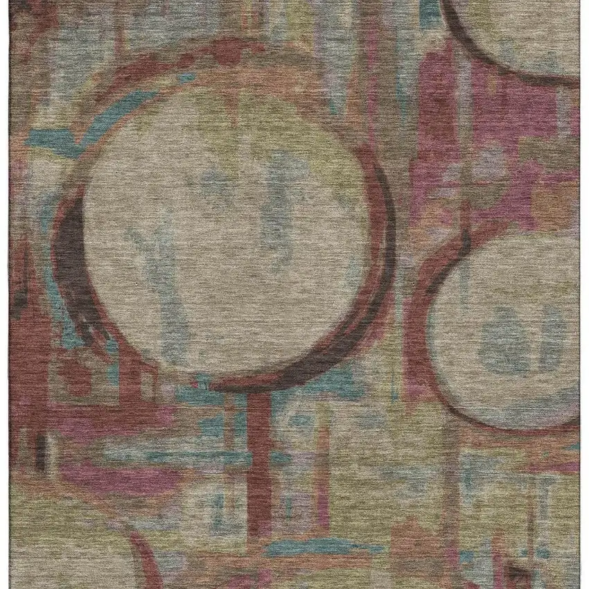 Taupe Blush And Teal Geometric Washable Area Rug With UV Protection Photo 3