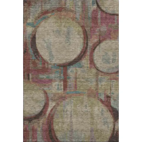 Taupe Blush And Teal Geometric Washable Area Rug With UV Protection Photo 1
