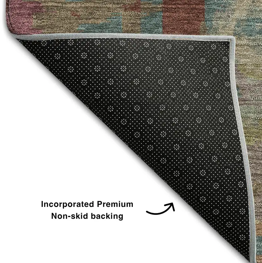 Taupe Blush And Teal Geometric Washable Area Rug With UV Protection Photo 7