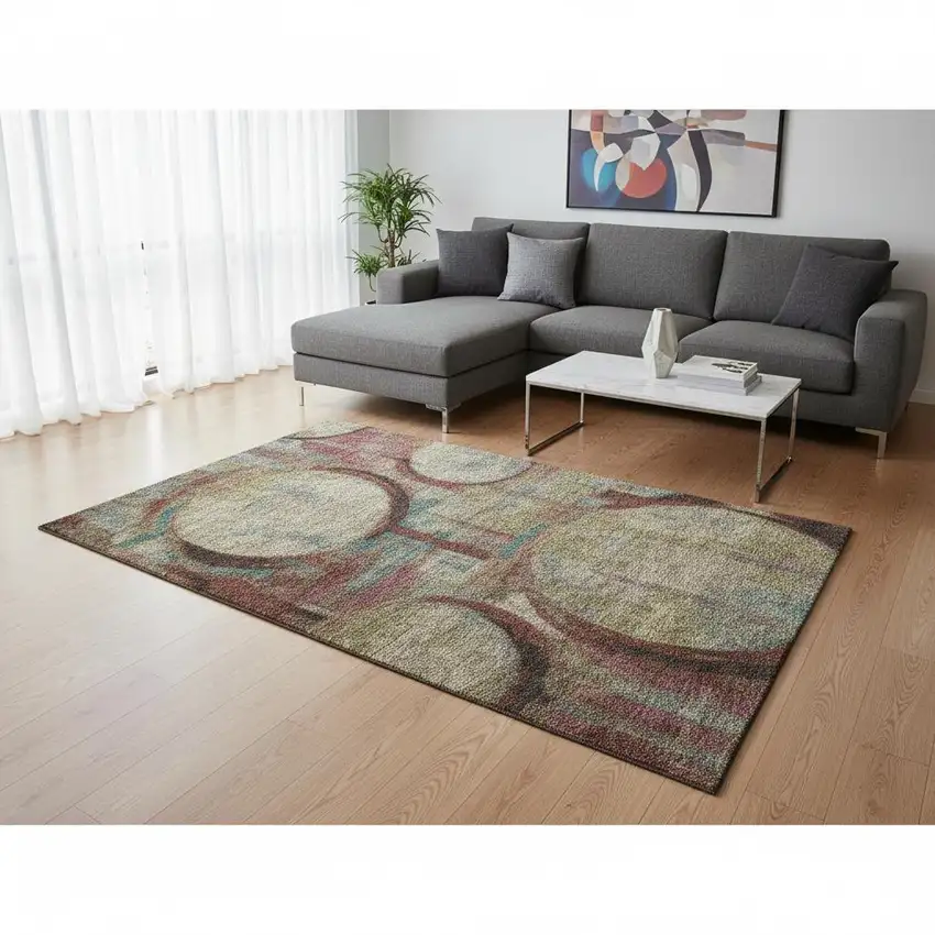 Taupe Blush And Teal Geometric Washable Area Rug With UV Protection Photo 2
