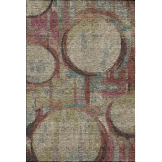Taupe Blush And Teal Geometric Washable Area Rug With UV Protection Photo 4