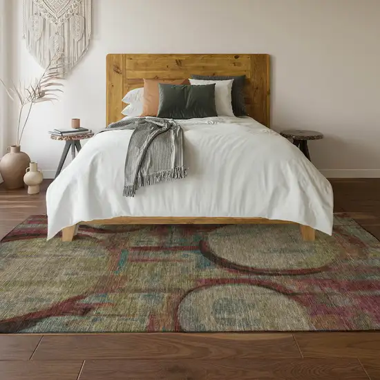 Taupe Blush And Teal Geometric Washable Area Rug With UV Protection Photo 6