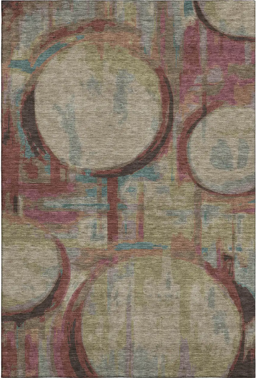 Taupe Blush And Teal Geometric Washable Area Rug With UV Protection Photo 1