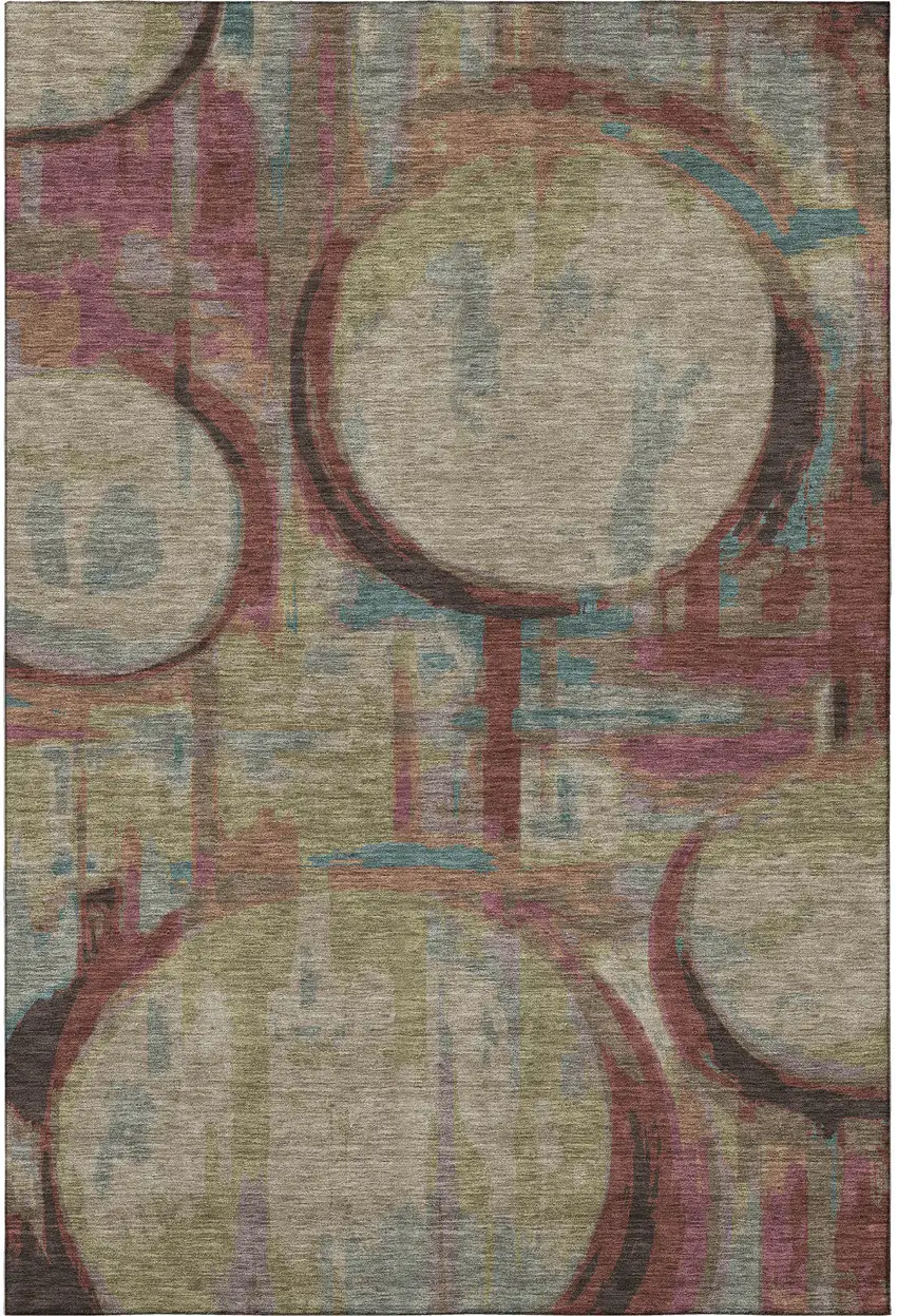 Taupe Blush And Teal Geometric Washable Area Rug With UV Protection Photo 4