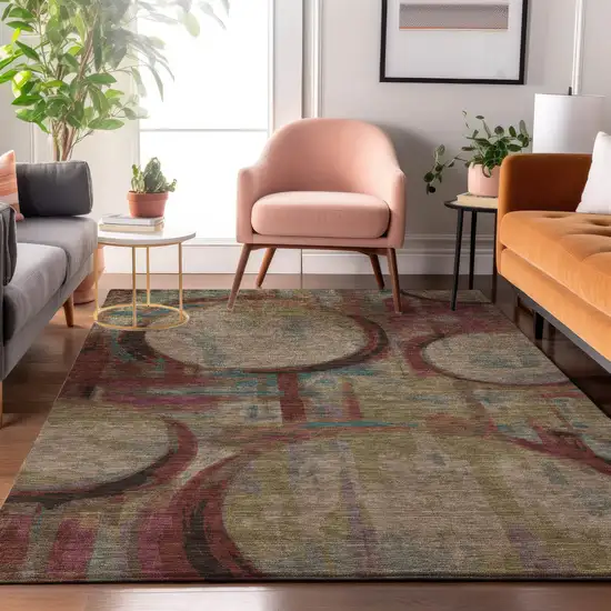 Taupe Blush And Teal Geometric Washable Area Rug With UV Protection Photo 5