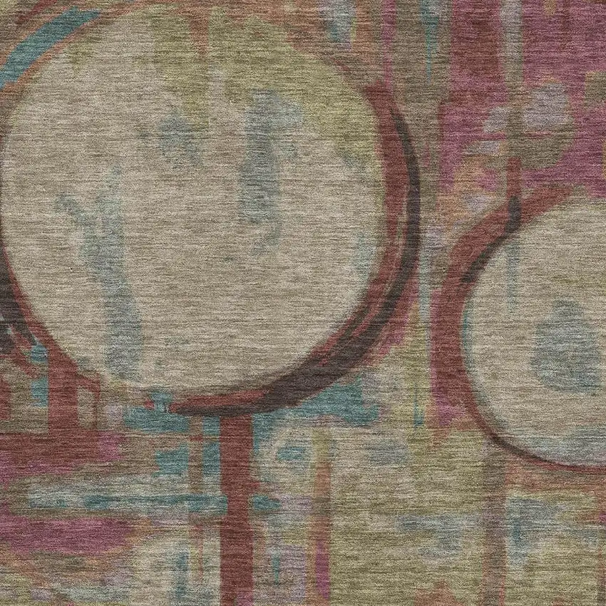 Taupe Blush And Teal Geometric Washable Area Rug With UV Protection Photo 3