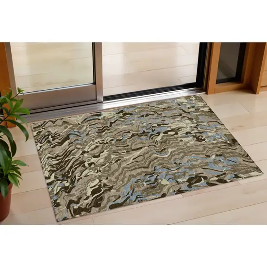 Taupe Brown And Beige Abstract Washable Indoor Outdoor Area Rug Photo 1