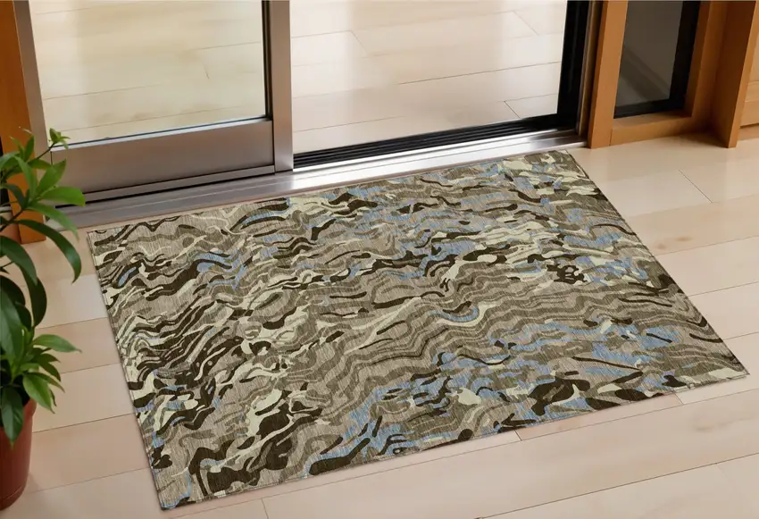 Taupe Brown And Beige Abstract Washable Indoor Outdoor Area Rug Photo 1