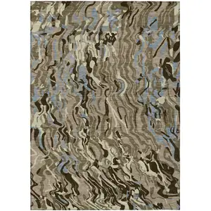 Photo of Taupe Brown And Beige Abstract Washable Indoor Outdoor Area Rug