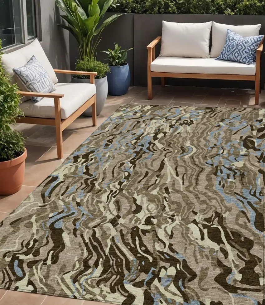 Taupe Brown And Beige Abstract Washable Indoor Outdoor Area Rug Photo 1