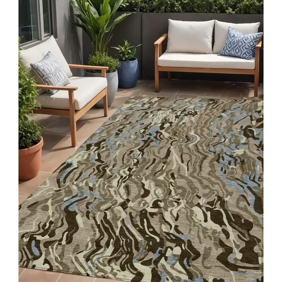 Taupe Brown And Beige Abstract Washable Indoor Outdoor Area Rug Photo 1