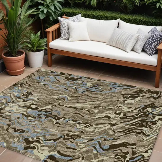 Taupe Brown And Beige Abstract Washable Indoor Outdoor Area Rug Photo 1