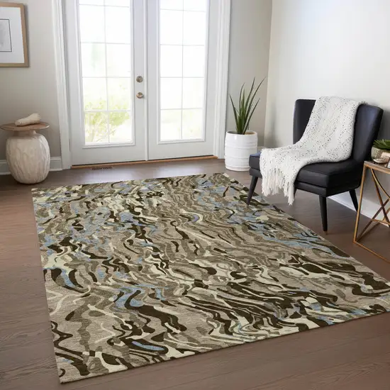Taupe Brown And Beige Abstract Washable Indoor Outdoor Area Rug Photo 9